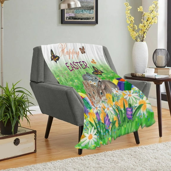 Gallickan Bunny Blanket Gifts for Girls, Cute Easter Bunny Throw Blanket - Lightweight Soft Fuzzy Plush Blankets for Couch, Sofa, 40x28 Inches, Green