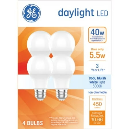 GE 4pk 40W LED A19 Daylight Light Bulbs