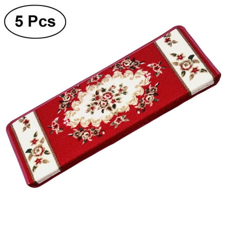 Stair Mat 5 Pcs CLassical Non-Slip Stair Treads Carpet Step Mats Anti-Skid Floor Staircase Carpets European Style Protector Mats (Rose01) ()