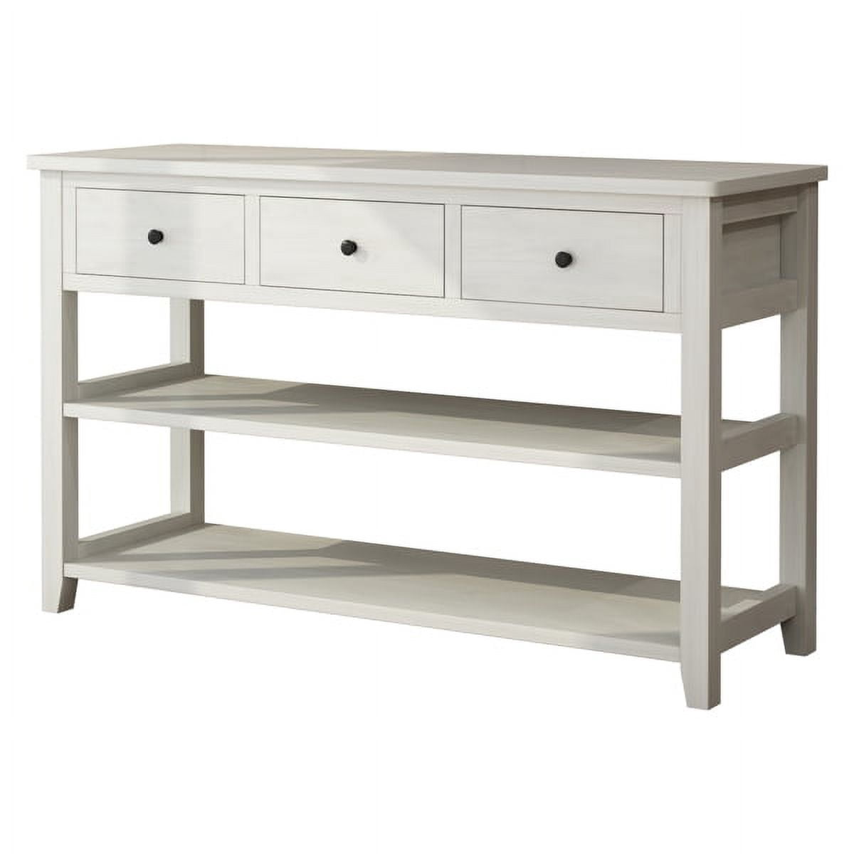 47.2" Vintage Console Table - Antique White MDF, 4 Drawers & Open Shelf, 200lb Capacity, American Country Style for Entryway, Living Room, Bedroom