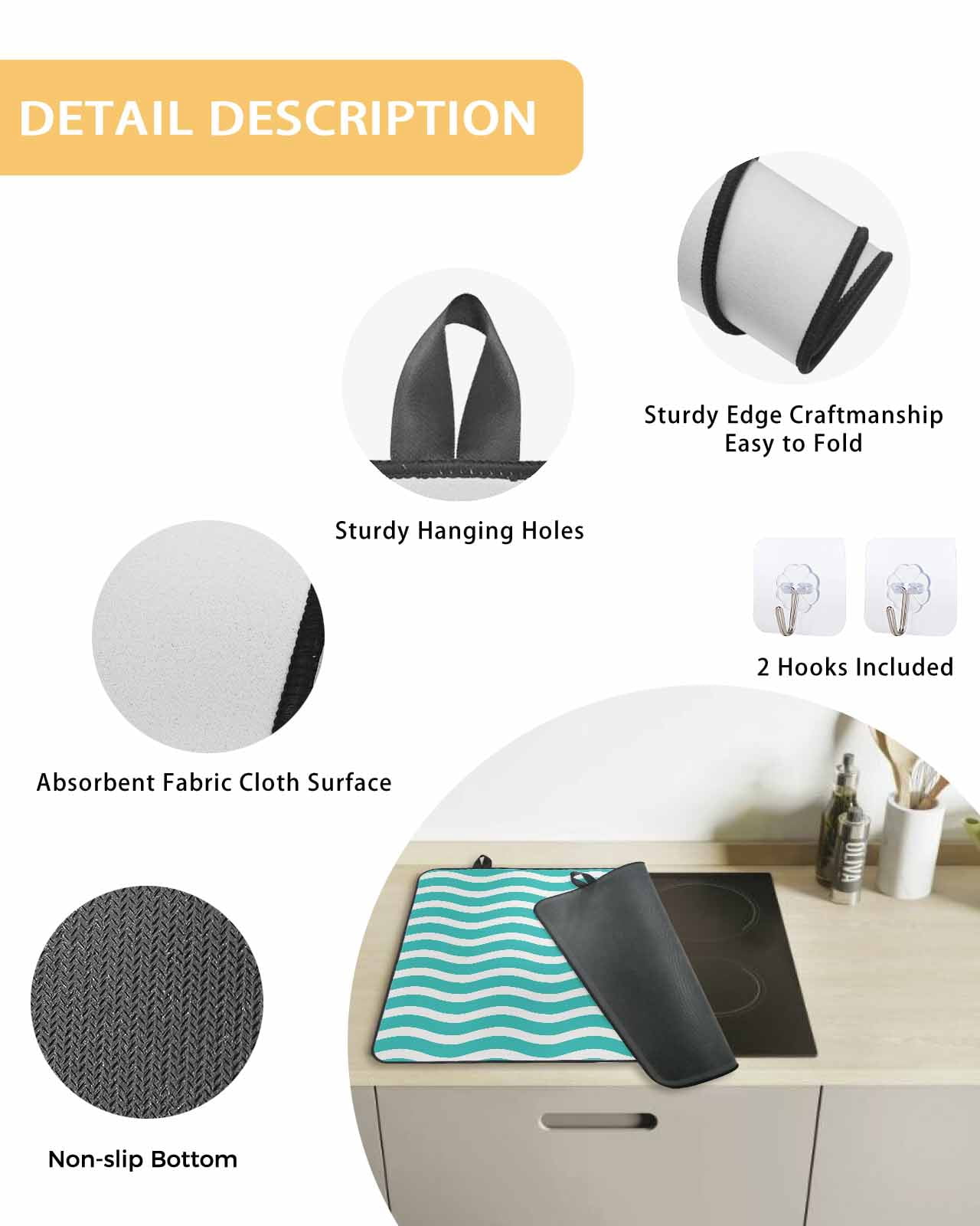 nqOlkjepod Large Induction Cooktop Protector Mat 24"x21", Teal Aqua Moire Ombre Stove Top Covers for Electric Stove, Water Ripple Stripe Farmhouse Stove Burner Cover Mats, Glass Top Stove Cover
