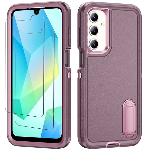 For Samsung A16 5G Military Grade Dual Layer Shockproof Phone Case With 2 PCS Screen Protector Build With Kickstand Dustproof Drop Proof Protective Cover for Galaxy A16 6.7"(Purple/Pink)