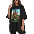 thumbnail image 4 of Plus Size Shirt for Women Black Tops for Women Oversized Short Sleeves Shirt for Women Castle (32） T Shirt Crewneck Shirt for Women 3XL, 4 of 5
