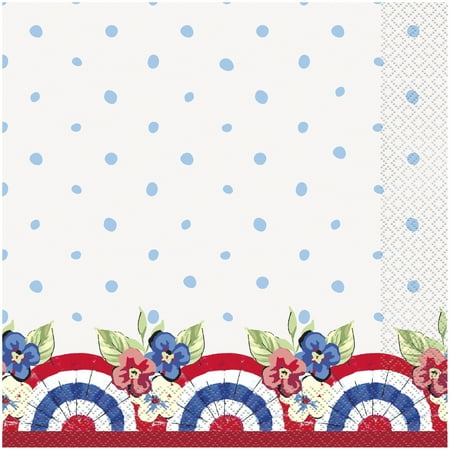 Pioneer Woman Red White and Blue Patriotic Paper Dinner Napkins, 8in, 20ct