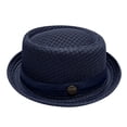 thumbnail image 3 of Pork Pie Hats for Men Pork Pie Hats for Women Breathable Mesh Straw Fedora Sun Hat with Flat Top Bowler Style for Summer Outdoor Wear,Blue, 3 of 4