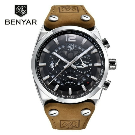 BENYAR Brand quartz watches for men, Military Aviator Tactical Skeleton...