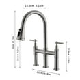 thumbnail image 6 of Izzovium 3 Hole Brushed Nickel Bridge Kitchen Faucet with Pull Down Sprayer, 2 Handle Faucet for Kitchen Sinks, Pull Out Sprayer, Stainless Steel Sink Faucet, 6 of 11
