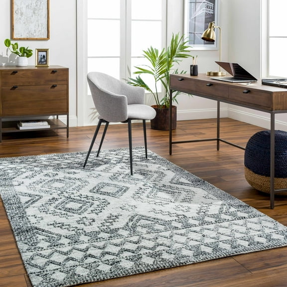 Hauteloom Adan Recycled Material Living Room, Bedroom Area Rug - Bohemian, Transitional - Light Gray, Light Slate, White - 2' x 3'