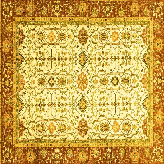 Ahgly Company Indoor Square Oriental Yellow Traditional Area Rugs, 8' Square