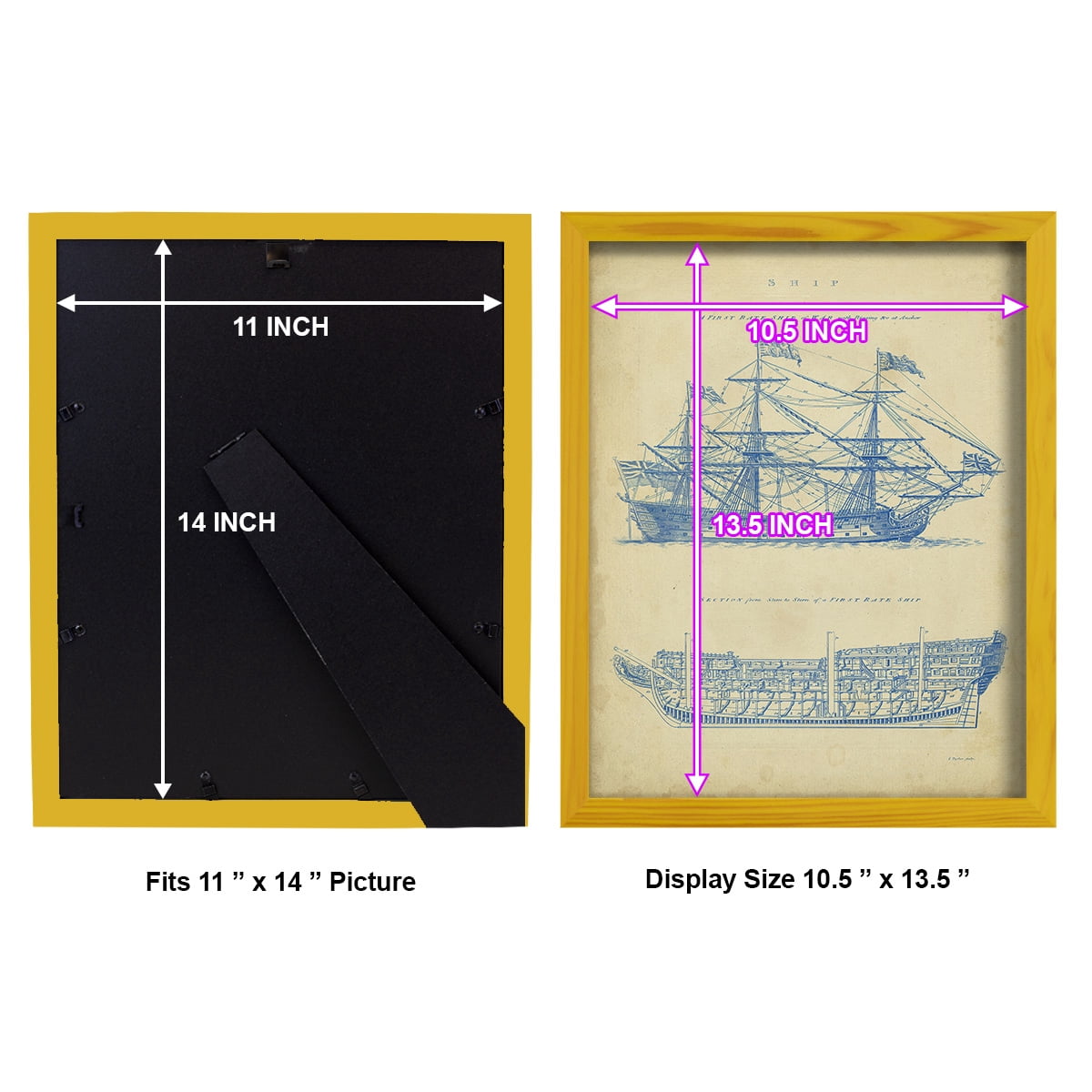 Vintage Ship Blueprint -Framed Print w/glass-Sunflower Yellow