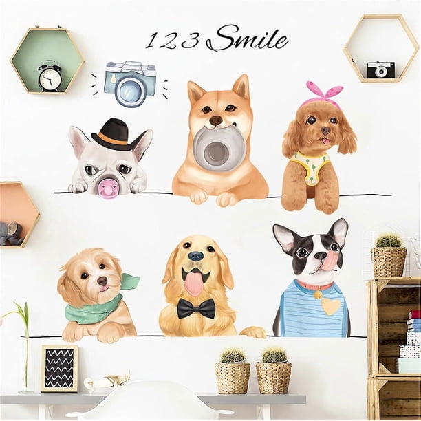 Cute Six Breeds of Puppies Wall Stickers, sacinora Dog Cartoon Animal DIY Wall Decals Removable Vinyl Peel and Stick for Living Room Children's Room B