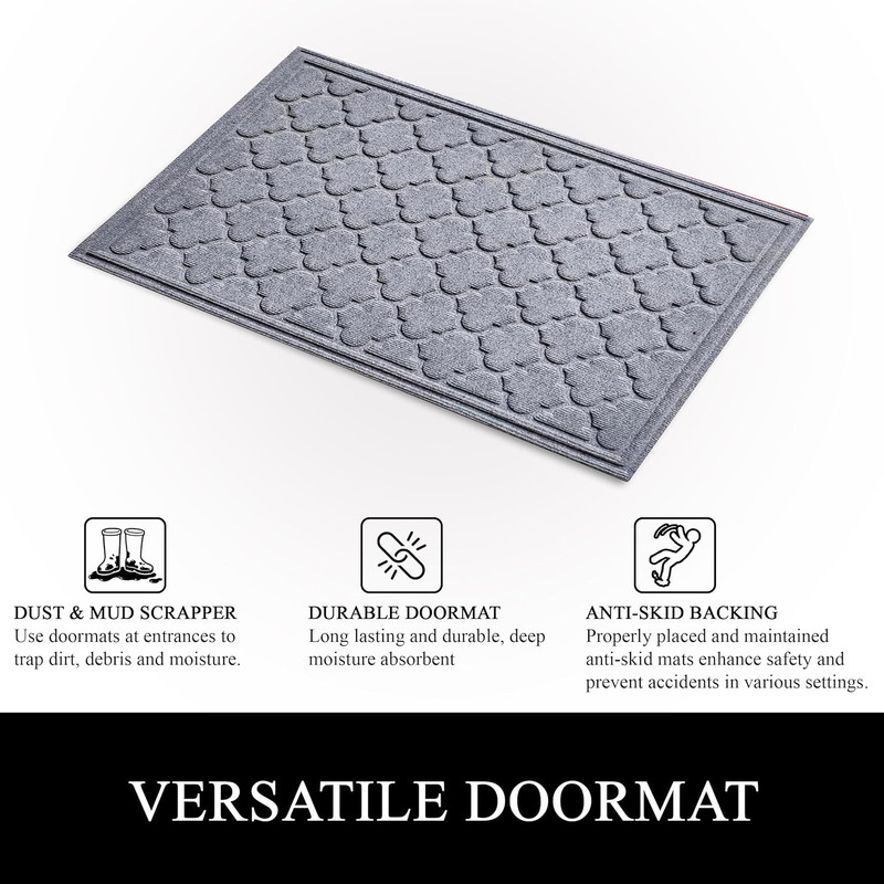 A1HC Indoor Outdoor Mat, Front and Back Entrance Welcome Mats, Front Door Patio Mats 24x36 Inches, Non-Slip Easy Clean Entrance Washable Large Size Doormats, Light Grey