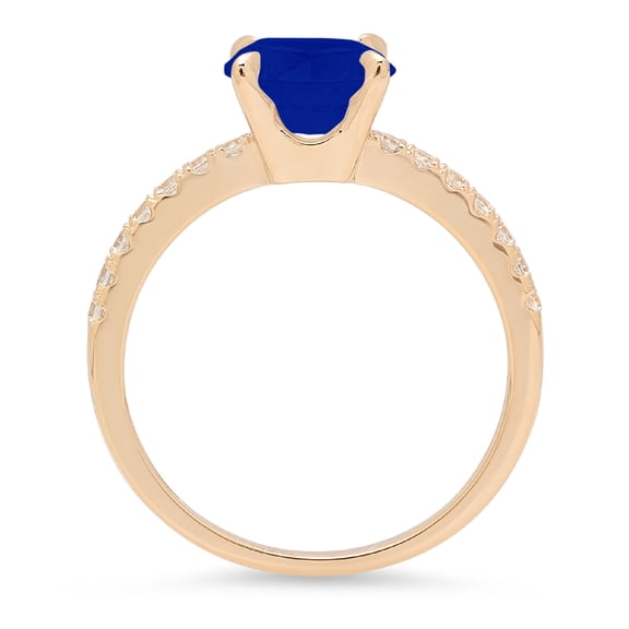 1.71 ct Round Cut Simulated Blue Sapphire Solitaire with Accents Engagement Ring for Women in 18K Yellow Gold