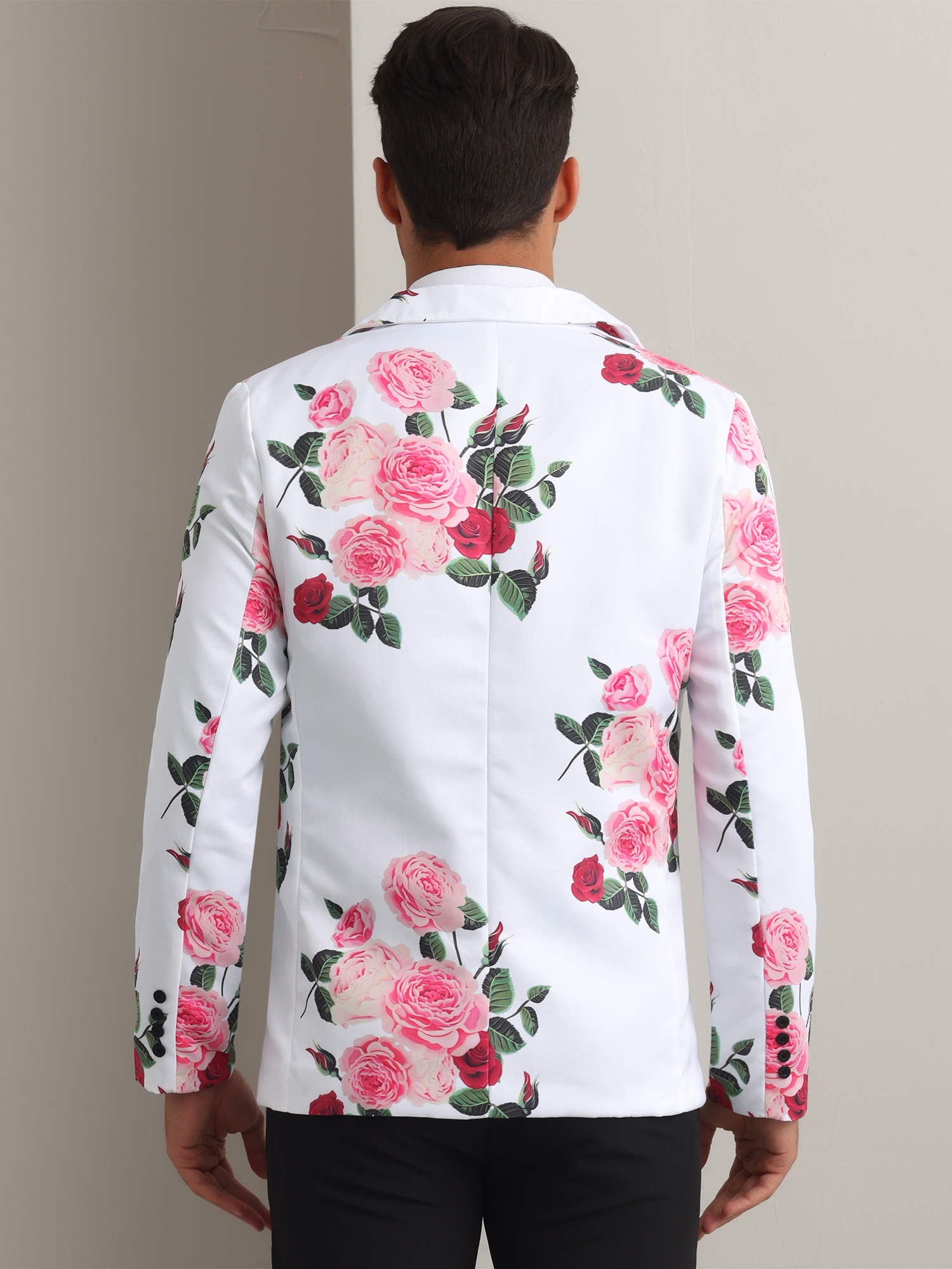 DARING DIVA Men's Floral Slim Fit Party Prom Flower Printed Blazers Suit Jacket L White