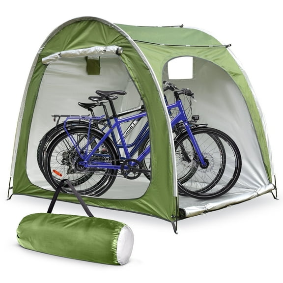 Portable Outdoor Cycling Bike Storage Shed Tent Green Double Door Thick Silver Oxford Fabric Anti UV