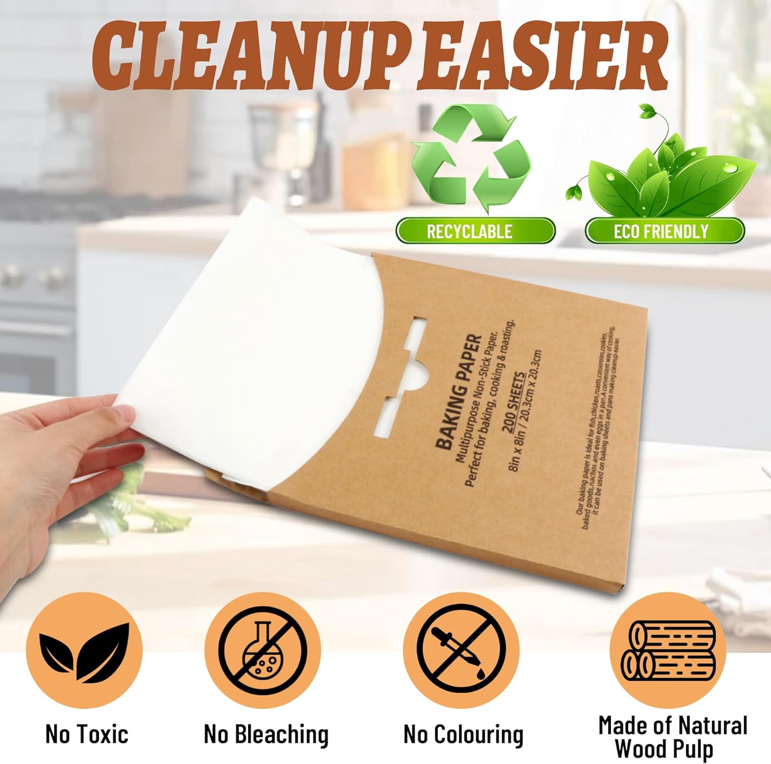 JJEAN-200 Pcs 8x8 Inch Parchment Paper Sheets,Food Grade Precut Baking Paper, Non-Stick & Greaseproof Square Pan Liners for Cake Pan, Air Fryer, Baking - White