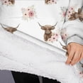 thumbnail image 3 of Oversized Wearable Blanket Hoodie,White Highland Cow Flower Pattern Sherpa Blanket Hoodie with Super Pockets,Super Warm Fuzzy Pullover for Women & Men, 3 of 6