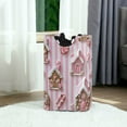 thumbnail image 6 of Yayeee Freestanding Laundry Hamper with Handle Collapsible Large Storage Basket for Clothes, Pink Gingerbread Houses, 6 of 7