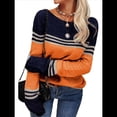 thumbnail image 2 of Suéteres de Otoño para Mujer, con Rayas y Bloques de Color, Cuello Redondo, Suéteres de Moda para Invierno. Naranja M, 2 of 5