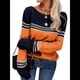 thumbnail image 2 of Suéteres de Otoño para Mujer, con Rayas y Bloques de Color, Cuello Redondo, Suéteres de Moda para Invierno. Naranja L, 2 of 5