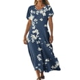 thumbnail image 2 of Women's V Neck Maxi Dress Short Sleeve Printed Flowy Summer Long Dress Navy XXL, 2 of 5
