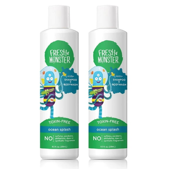 Fresh Monster 2-in-1 Kids Shampoo & Body Wash, Toxin-Free, Hypoallergenic, Natural Shampoo & Body Wash for Kids, Ocean Splash (2 Pack, 8.5oz/each) Ocean Splash 8.5 Fl Oz (Pack of 2)