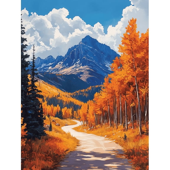 Autumn Mountain Road Canvas Print/Wall Art，Perfect for Living Room，Office，Dining Room，Hotel Decoration
