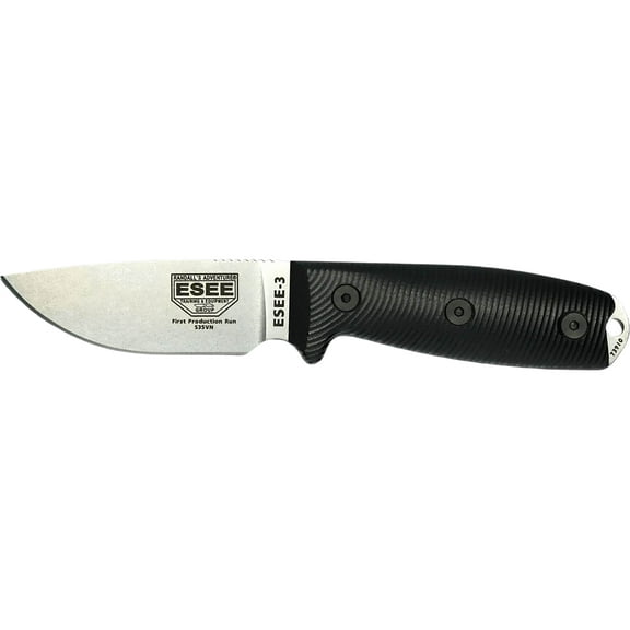 ESEE Knives ESEE-3 3D Fixed Blade Knife 3.875" Drop Point CPM S35VN Stonewashed Blade G-10 Handle Black