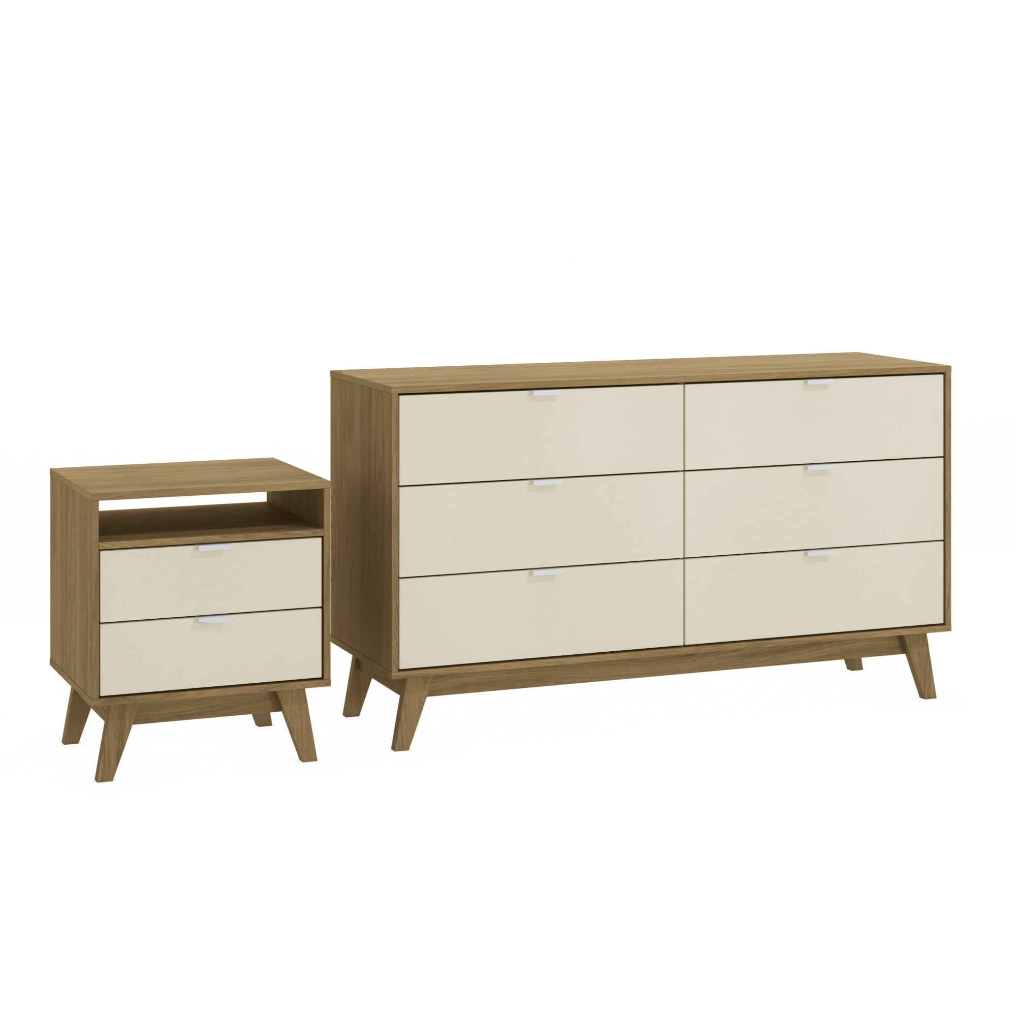 Kappesberg Hanford Mid-Century Light Brown & Creme 56.8"W Dresser and Nightstand Set - for Adults and Teens