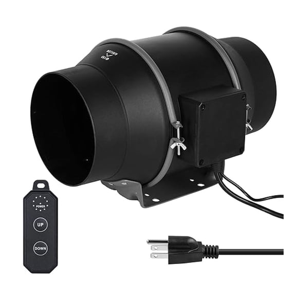 6" Quiet Inline Duct Fan with 10-speed Controller, 405 CFM Ventilation Exhaust Fan EC Motor for Heating Cooling Booster, , Grow Tents, Black