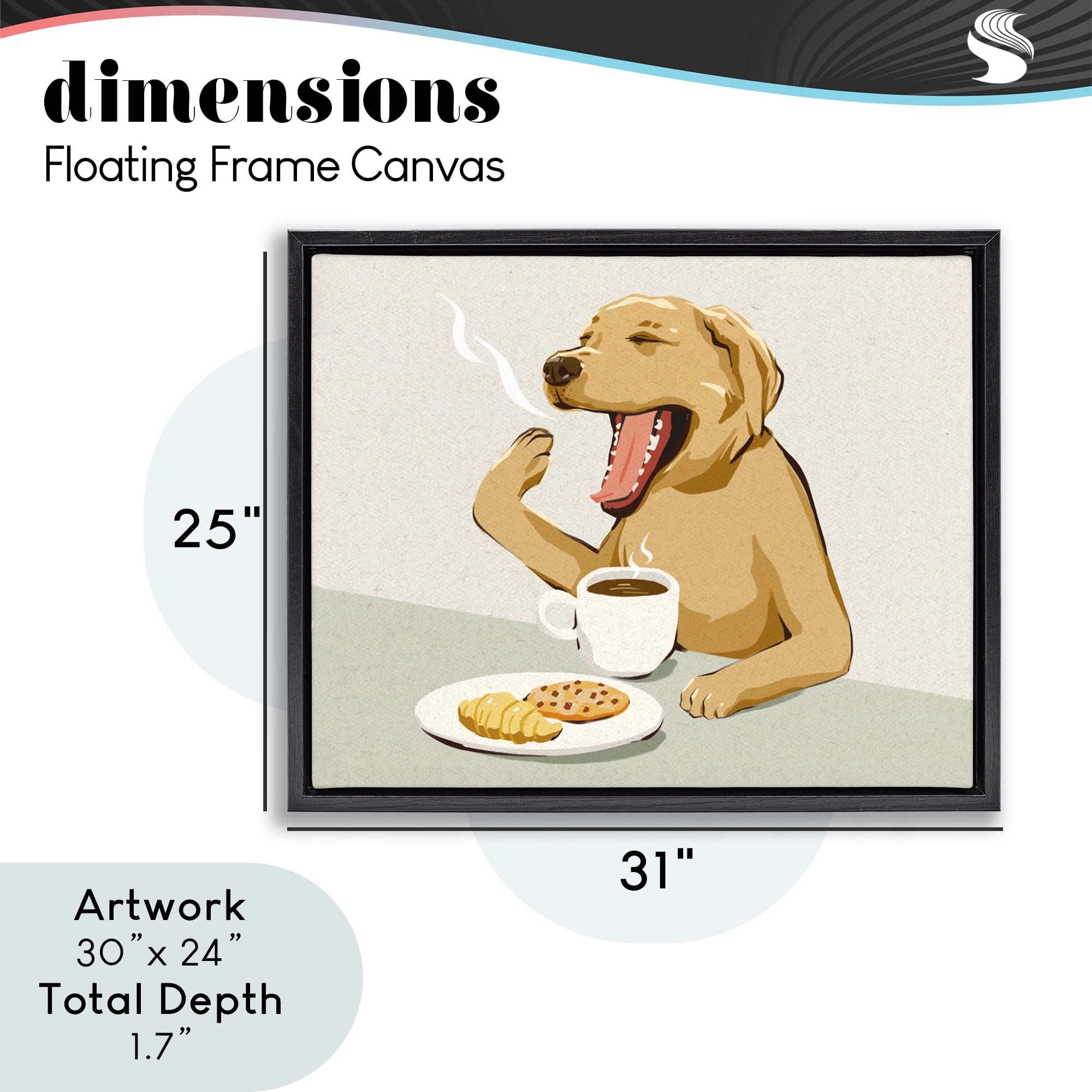 Stupell Industries Yawning Dog with Morning Coffee Black Framed Floater Canvas Wall Art, design by Ziwei Li