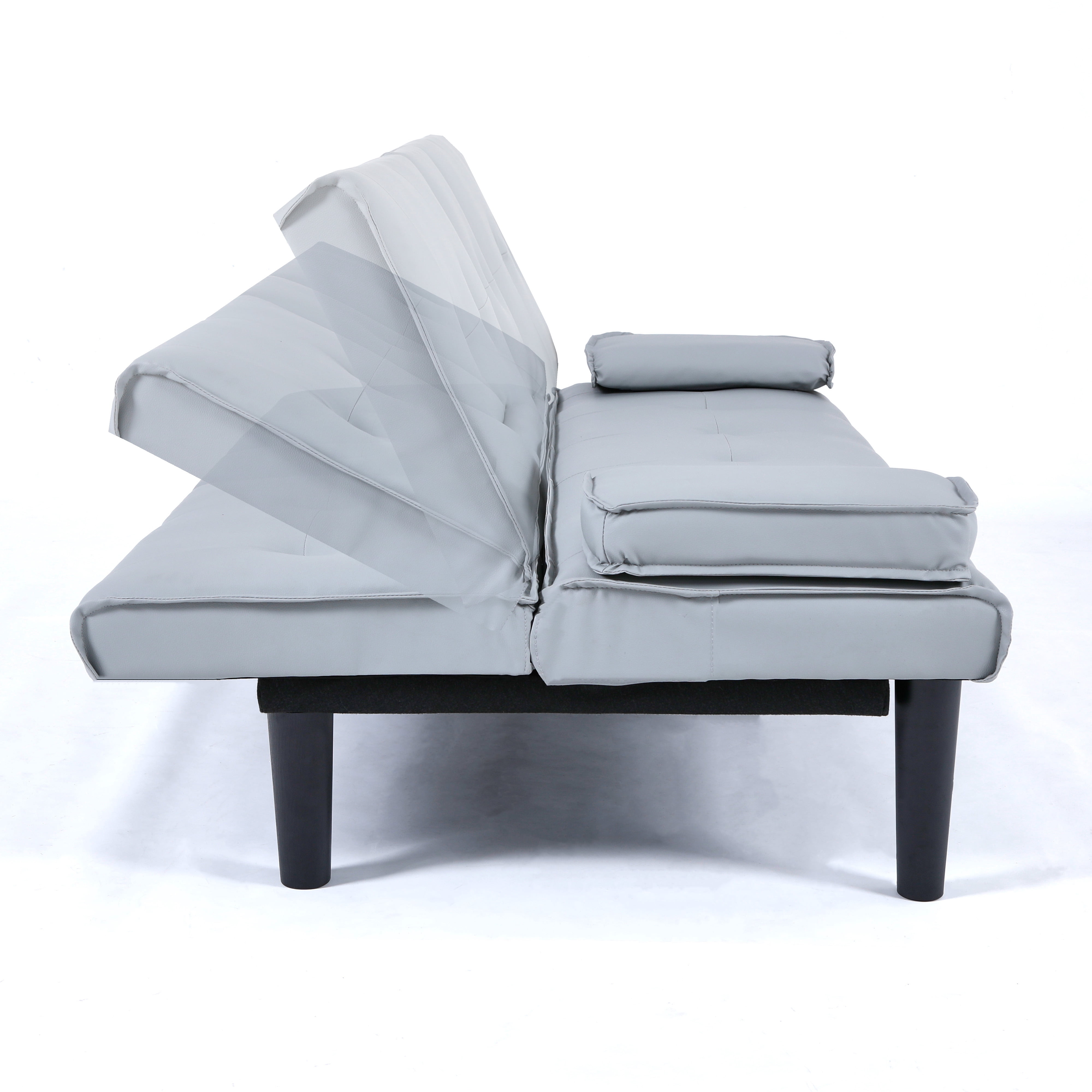 BSHTI 67-inch Foldable Futon Sleeper with S-Spring Support, 2-Seater Convertible Sofa Bed, PVC Faux Leather, Simple Assembly, Light Gray