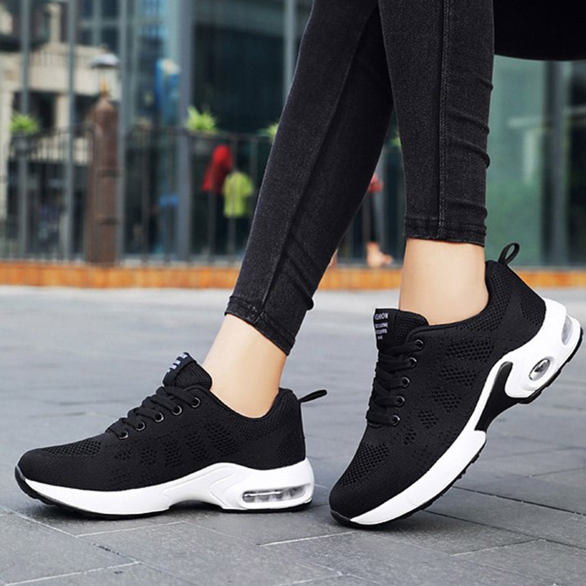 Ladies Black Sports Slip On Memory Foam Insole Walking Lightweight Trainer Shoes 