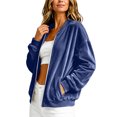 thumbnail image 5 of Xdegoge Womens Bomber Jackets Velour Long Sleeve Full Zip Up Vintage Casual Fall Winter Soft Y2K Trendy Outerwear with Pockets, 5 of 9