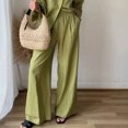 thumbnail image 4 of Linen Pants for Women Culottes Capris Wide Leg Palazzo Boho Pants Trousers Green S, 4 of 6