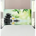 thumbnail image 1 of Spa Headboard, Garden Frangipani Bamboo Japanese Relaxation Resting Travel, Upholstered Decorative Metal Bed Headboard with Memory Foam, Twin Size, Charcoal Grey Pale Green, by Ambesonne, 1 of 4