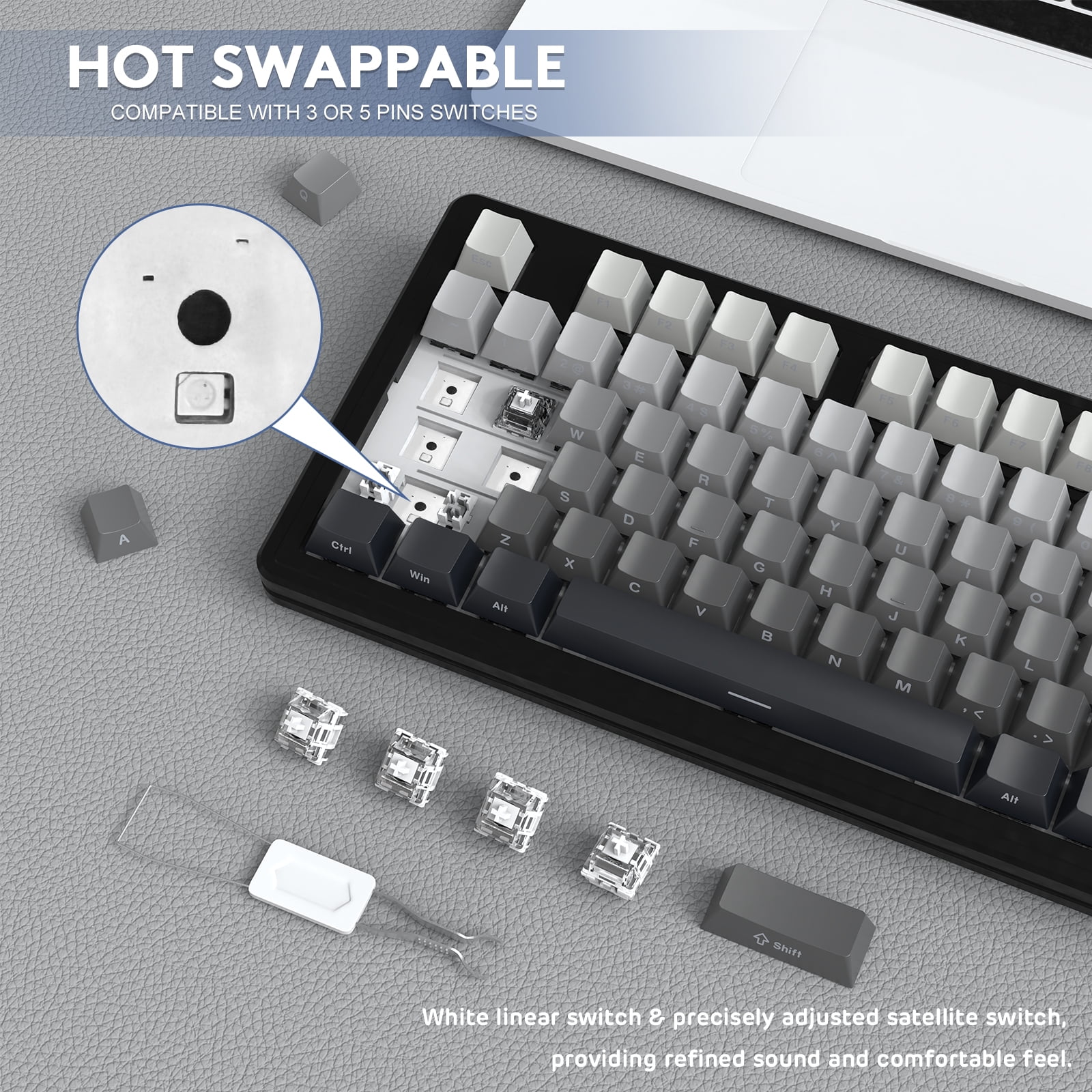 ATTACK SHARK M87PRO TKL Wireless Mechanical Gaming Keyboard, BT5.0/2.4G/USB-C Wired Hot Swap RGB Keyboard 80% US Layout, Linear White Switches Gradient Side Print PBT Keycap for PC Mac