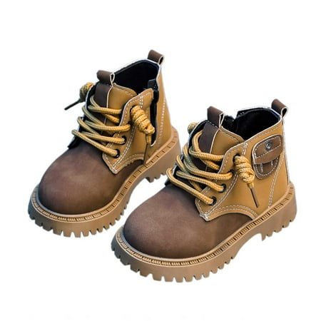 

Youmylove Shoes Winter New Boys British Trendy Versatile Children Leather Side Zipper Short Boots Toddler Baby Breathable Lightweight Footwear First Walker