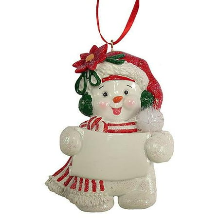 Snowman In Poinsettia Hat Christmas Ornament to Personalize #W30289