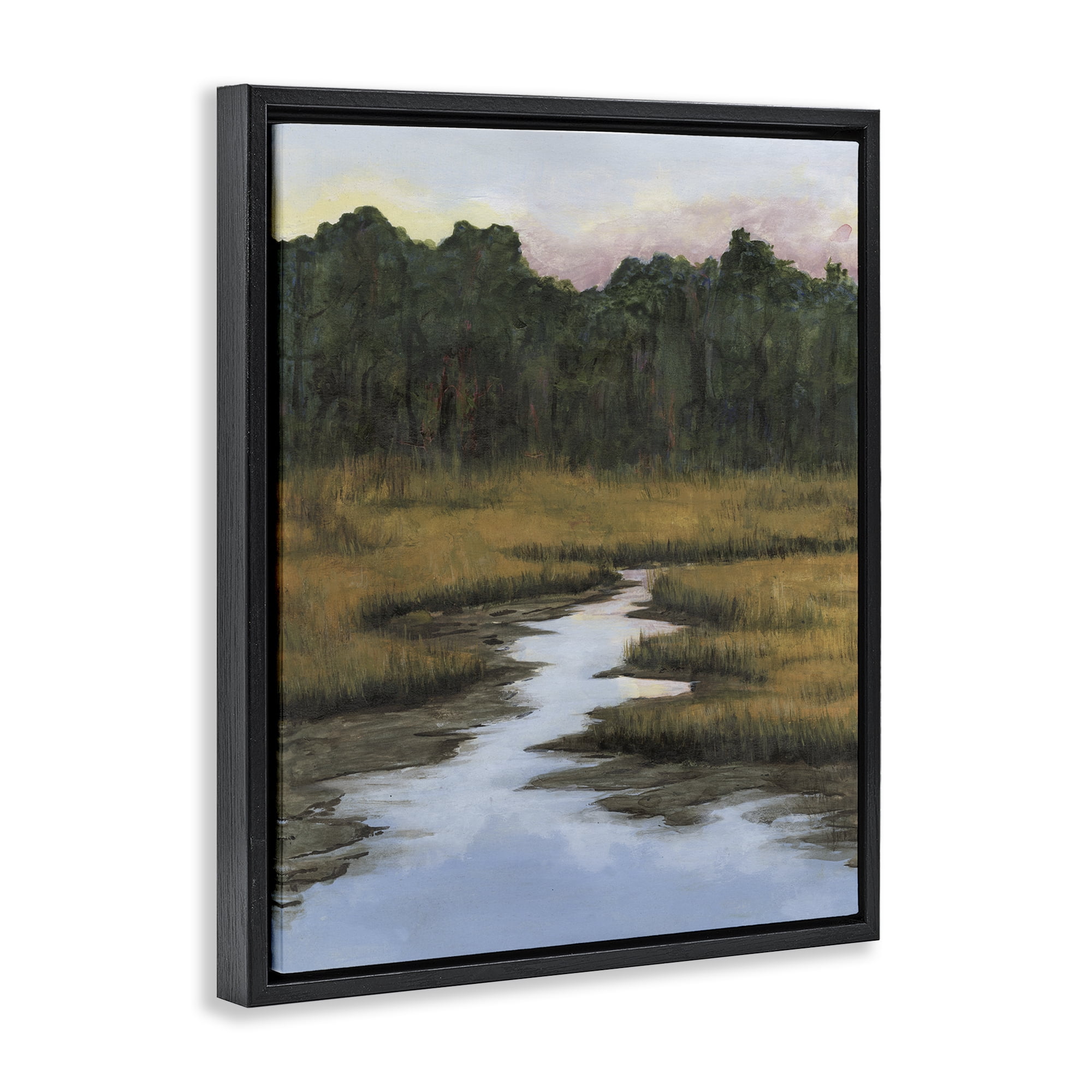 Stupell Industries Peaceful River Receding Landscape & Nature Painting Black Floater Framed Canvas Art Print Wall Art, 17 x 21