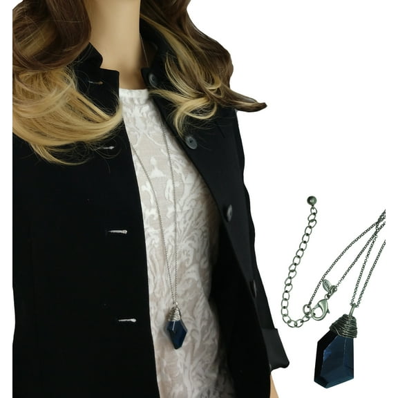 Chicos Blue Geometric Glass Pendant Silver Tone Necklace 40"