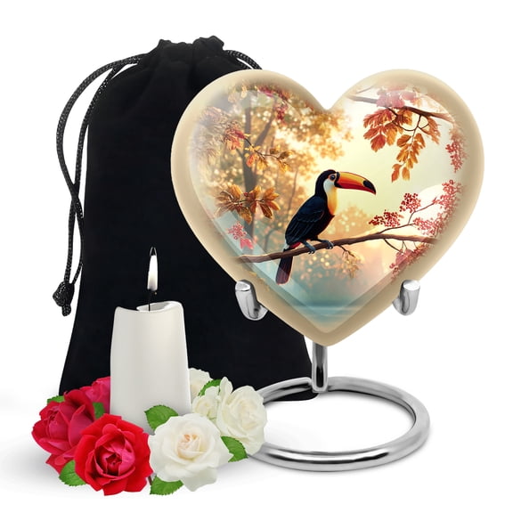 Yatskia Sunset Hornbill Memorial Urns for Human Ashes Adult Mother and Father, Cremation Burial Urn for Ashes Adult Male, (Heart Large, 8 Inch)