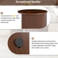 thumbnail image 4 of Mid-Century Coffee Table Set with Sliding Tambour Door, Round Fluted End Table & Storage Shelf, Golden Handle Tall and Low Side Tables with Wooden Finish for Living Room, Set of 2,Walnut, 4 of 8