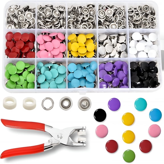 TUWAFE 200 Sets Snap Button Kit with Press Pliers Fastener Tool,803Pcs 9.5mm Metal Snaps for Fabric and Sewing in 10 Solid Colors,Durable Snap Buttons for DIY Crafting and Clothing