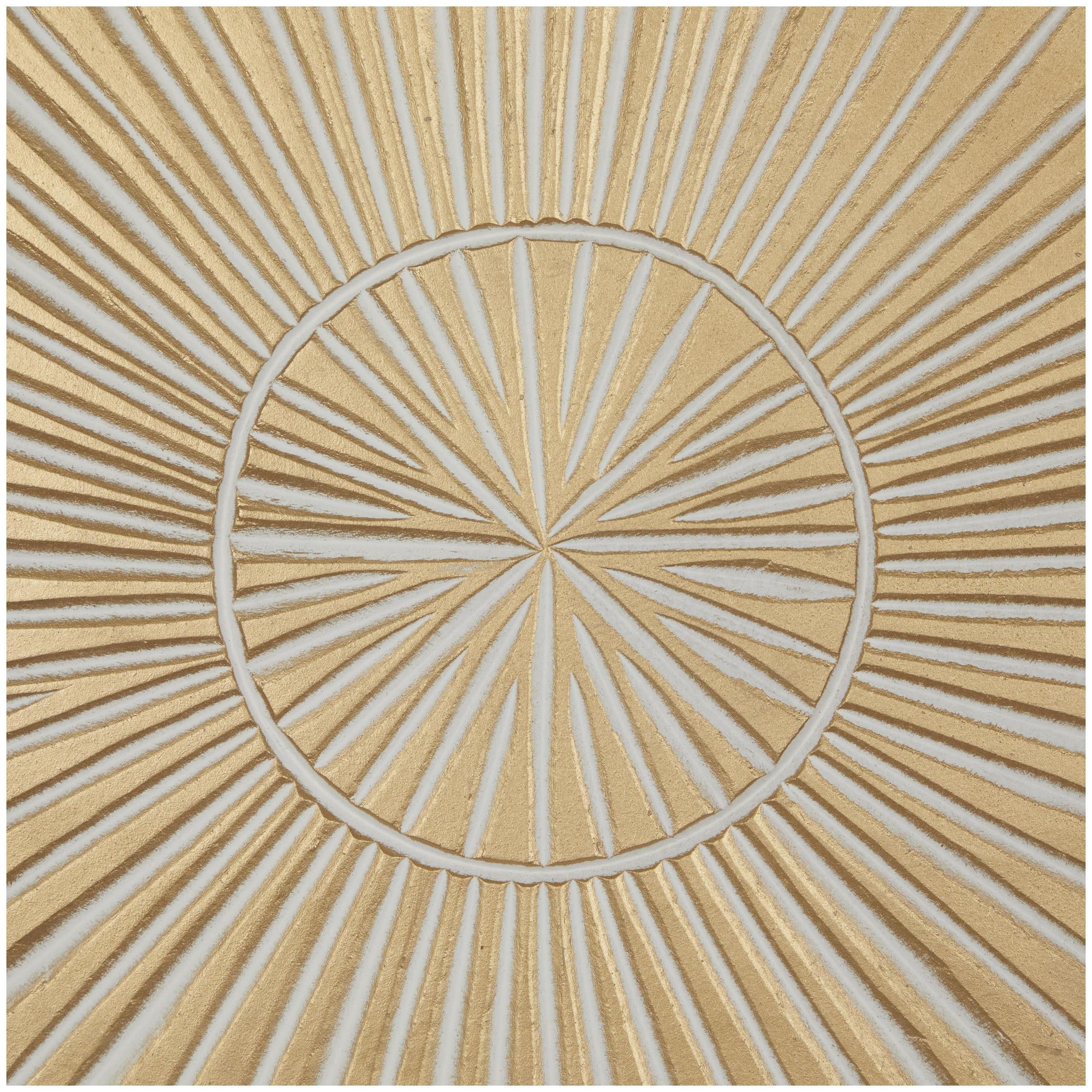 DecMode Gold Wooden Handmade Intricately Carved Radial Geometric Wall Decor with Starburst Design