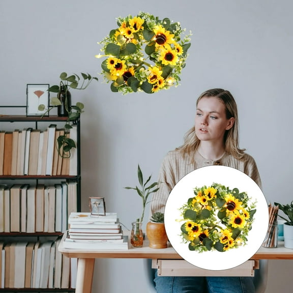 USHOBE 1Pc Sunflower Garland Lamp With Led Lights For Door Hanging Wreath And Wall Decor In 11.8x11.8x2.4in