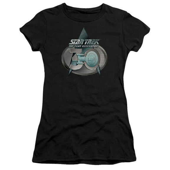 Star Trek Tng 30 Logo Junior Women's Sheer T-Shirt Black