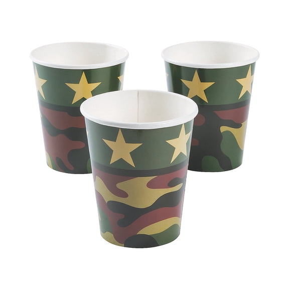 9 oz. Camouflage & Stars Disposable Paper Cups - 8 Count