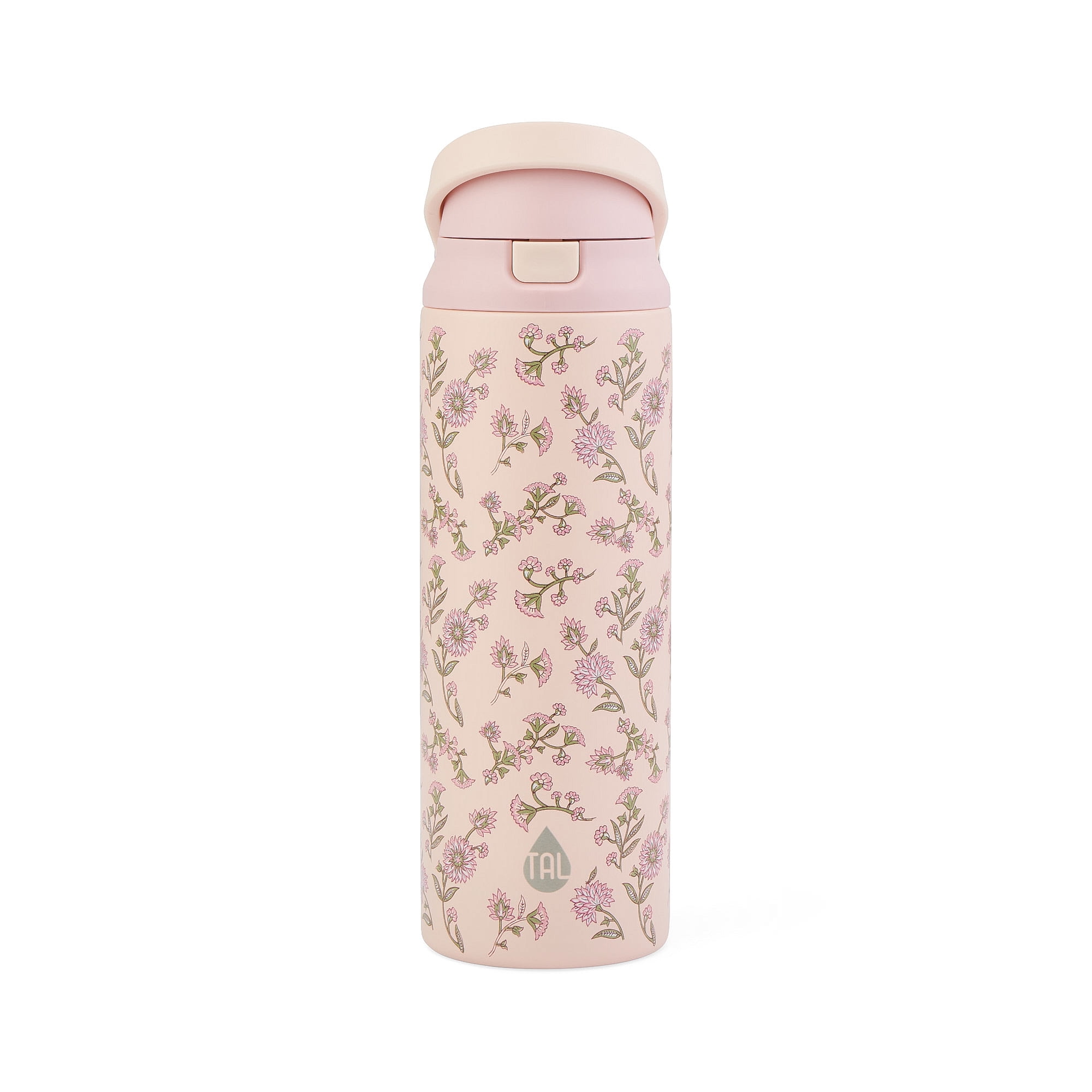TAL Stainless Steel 2-in-1 Straw and Chug Water Bottle with Push Lid 24 fl oz, Pink Floral, TAL 24oz 2-in-1 - Pink Floral