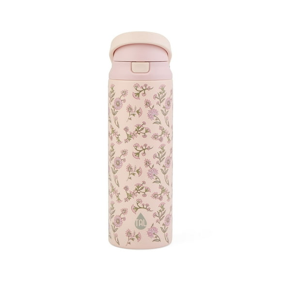 TAL Stainless Steel 2-in-1 Straw and Chug Water Bottle with Push Lid 24 fl oz, Pink Floral